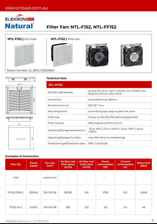 148x148 Filter Fan 230V AC or 24V DC