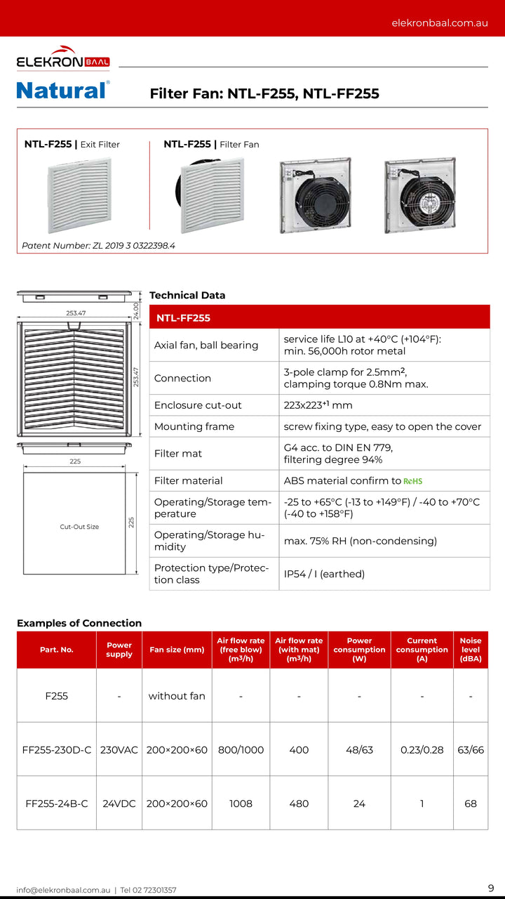255x255 Filter Fan 230V AC or 24V DC – Elekron Baal